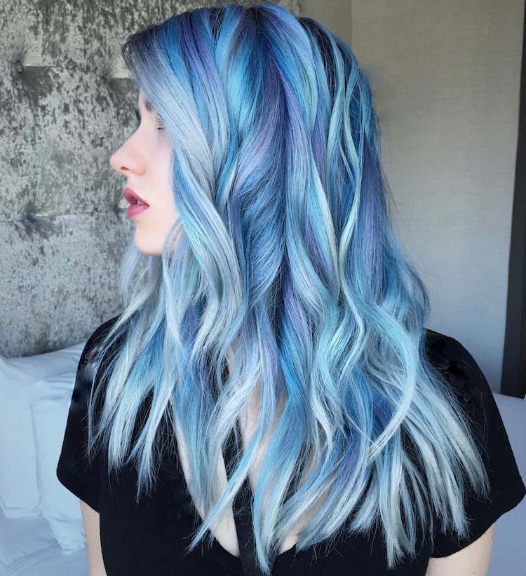 blå hår ocean hårfarver trend blond lang
