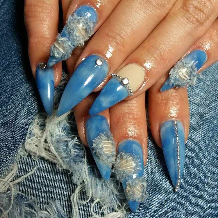 Denim Nail Designs Pearl Nails Nail Trend Blue Nails Ideer