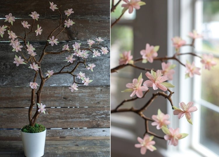 Papir blomstrer - lav kirsebærblomster selv og hold dig til grene