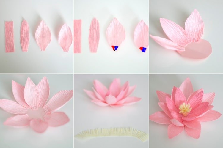 Lav blomster af crepe papir - smuk og enkel åkande i pink