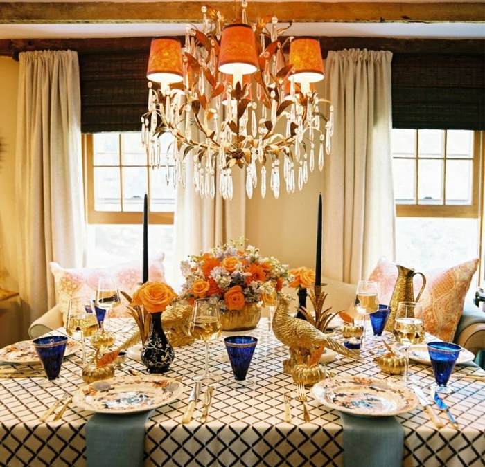 Guld græskar festlige borddekorationsideer laver friske blomsterdekorationer selv