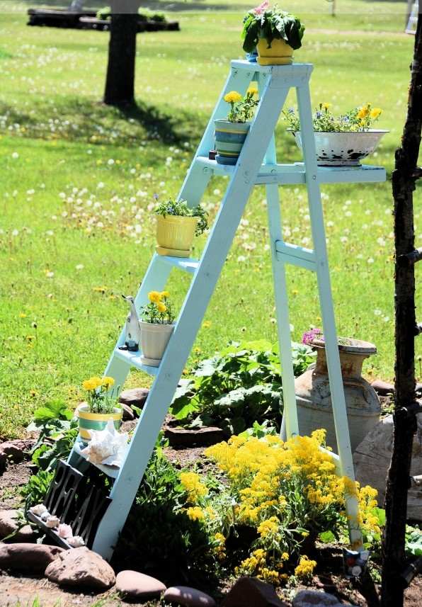 Byg din egen blomsterstand stand dekoration stige blå maling hylder