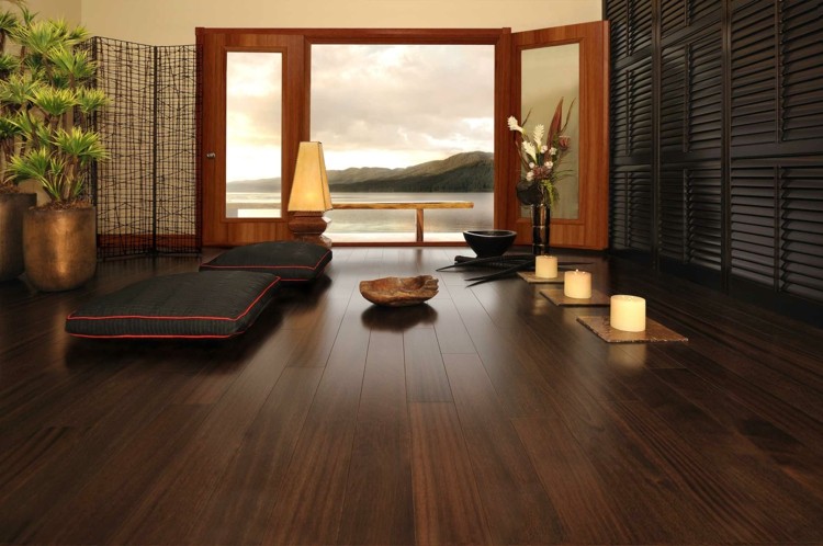 gulve træ mørkerødbrun laminat japansk stil møblering