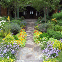 Barevná květinová zahrada před hlavním vchodem