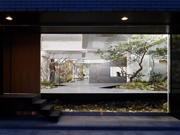 reception værelse japan design ideer rock garden bonsai træ