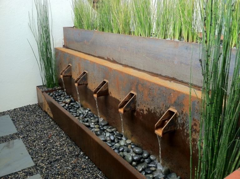 Vandspil-have-corten stål-bambus-planter-eksempler