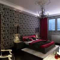 schwarze Tapete im Design des Schlafzimmers im Stil von High-Tech-Foto