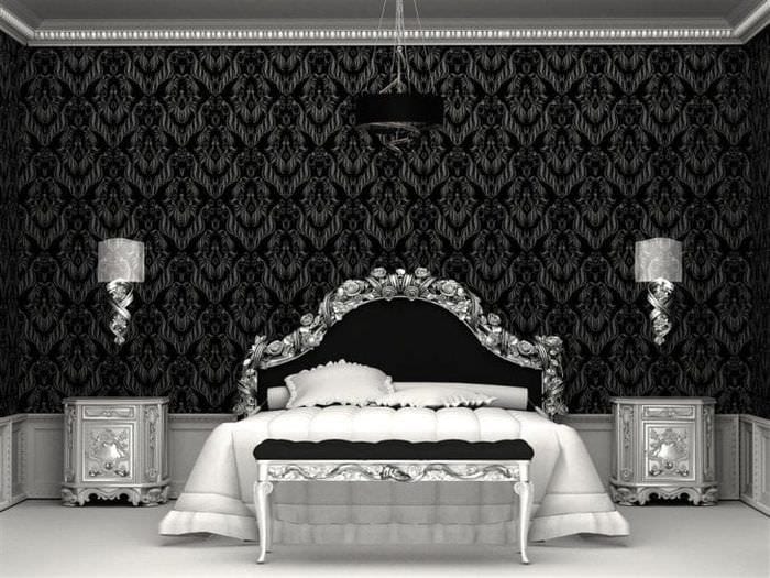 טפט שחור בעיצוב חדר שינה בסגנון עתידנות