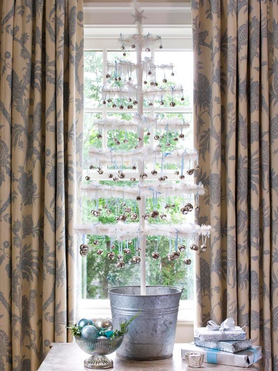 Landhus stil juletræ tønde gardiner metal-hvid kunstig