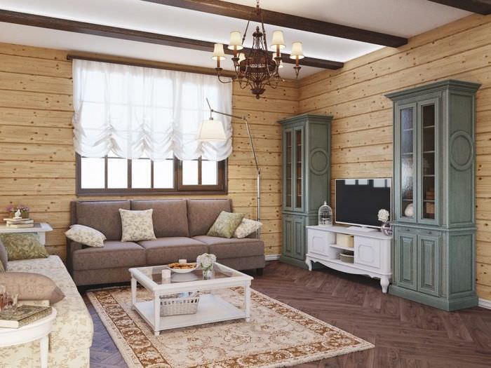 تصميم غرفة المعيشة في منزل ريفي على طراز الكلاسيكيات