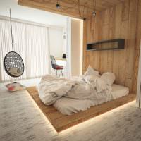 Ekotyylinen moderni makuuhuoneen sisustus