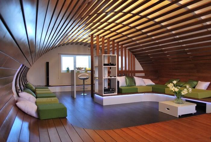 تصميم غرفة المعيشة مع سقف مستدير