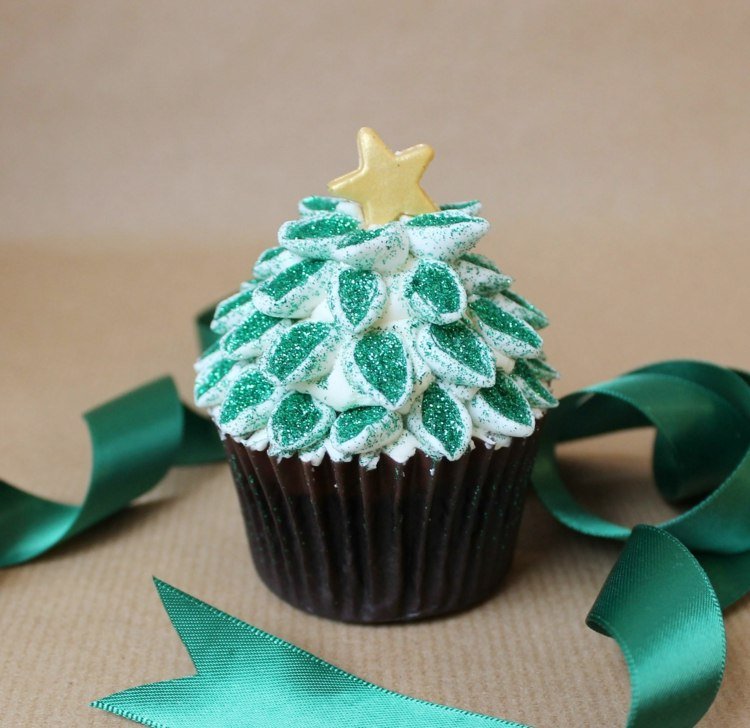 cupcakes-til jul turkis farve glitter juletræ dekoration bånd