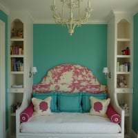 chic tiffany färg i det inre av sovrummet foto