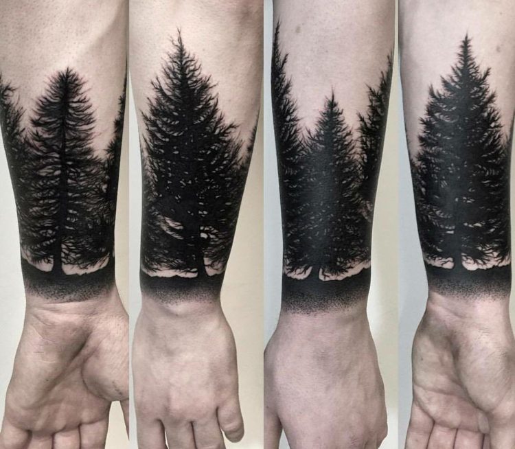 blackwork tatovering skov-træ-natur-silhuet-skygge