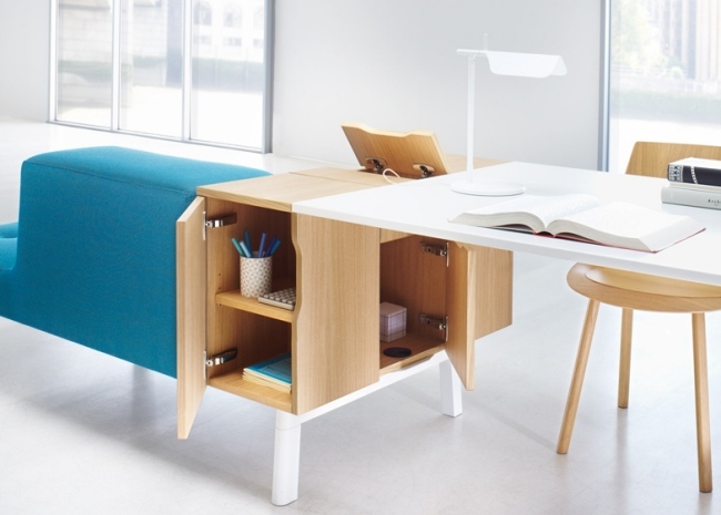 Kontormøbelmoduler fleksibel stol-egetræsfiner-skrivebord design