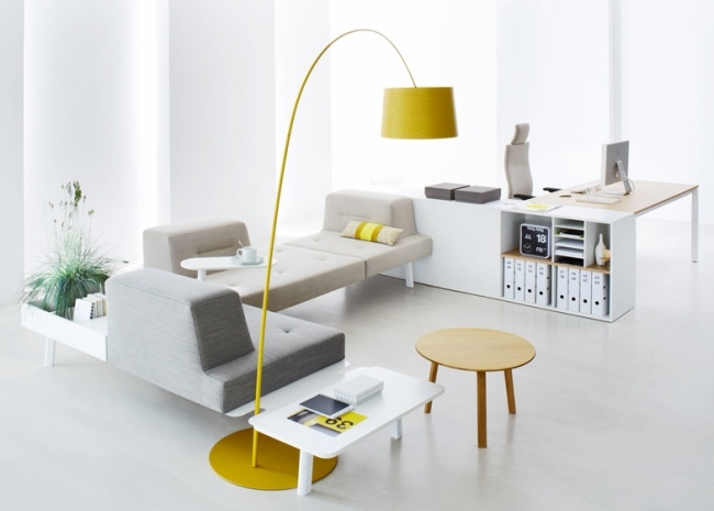 Modulære møbler til hjemmekontor gulvlampe gul sidebord design træ