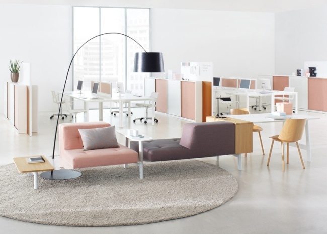Kontormøbler Designermøbler lænestol Pastelfarver gulvlampe Modular System