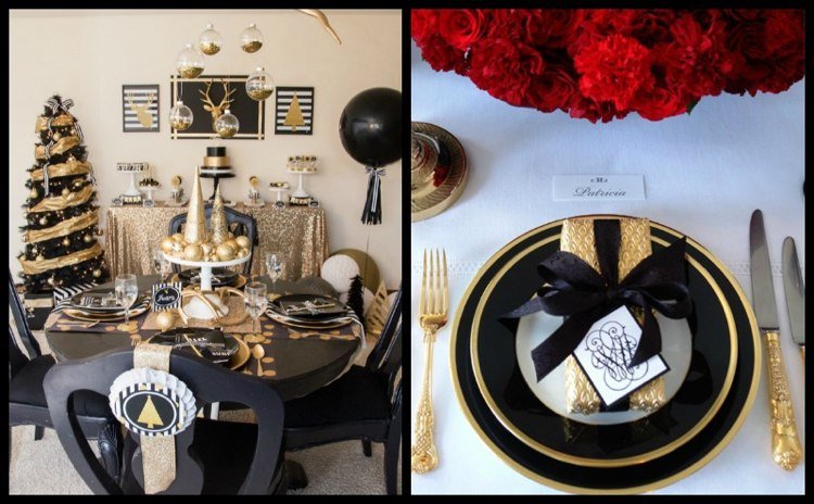 dekoration-jul-trend-farver-sort-guld-sølv-bord dekoration