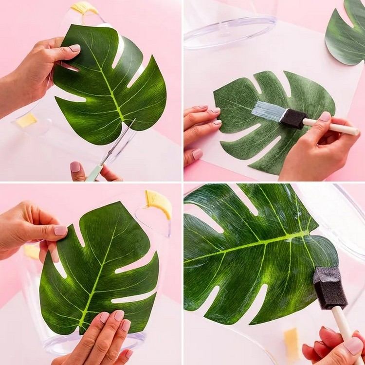 Instruktioner til dekoration af drinken køligere sommerfest stikker monstera blad