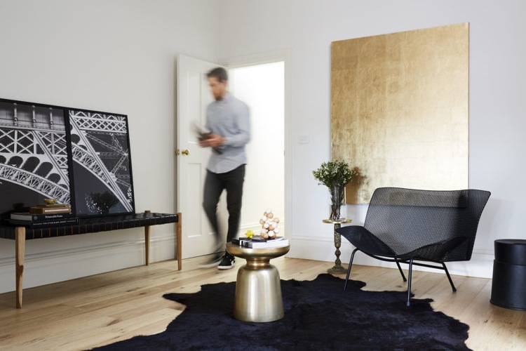 Metaldekoration hjem trend væg guld messing stue minimalistiske sorte møbler