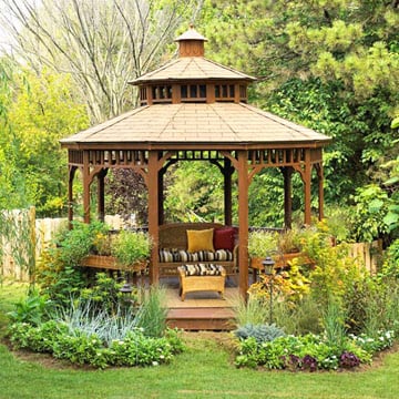 træpavillon i haven rattan møbler dobbelt tag