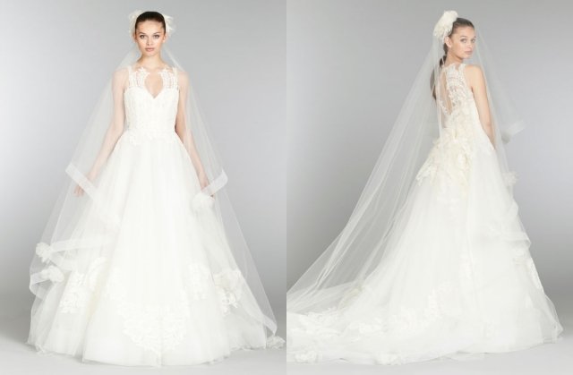 lazaro-2013 designer-brudekjoler tyl-bold kjole-slør-blomster-blonder-tog