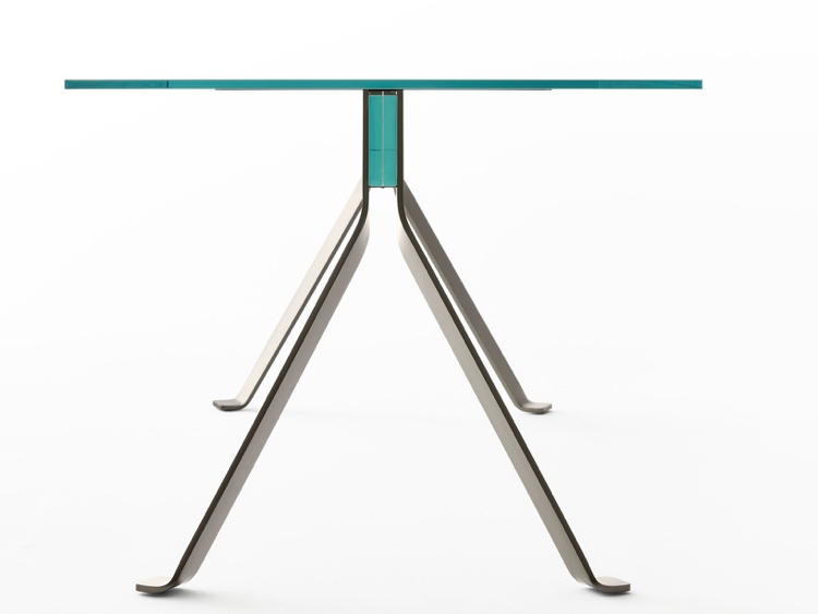 Designer glasbord arkitektonisk look metalben tynd bordplade Philippe Starcke