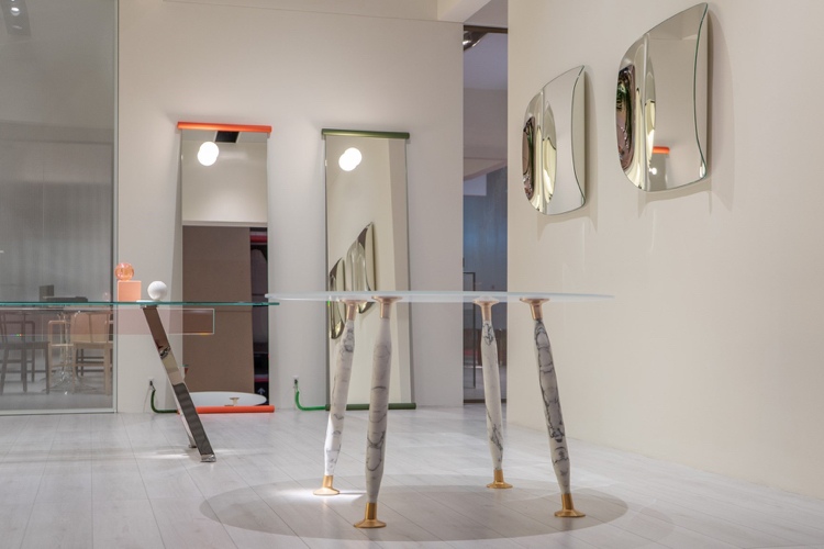 Designer glasbord runde marmorbordben Møbelmesse Italien