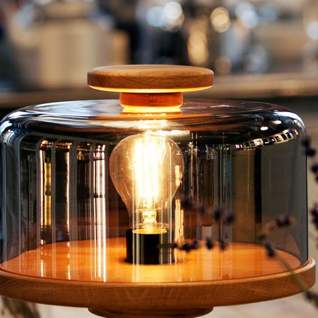 nordlys designer bordlampe egetræsrøget glasbetræk
