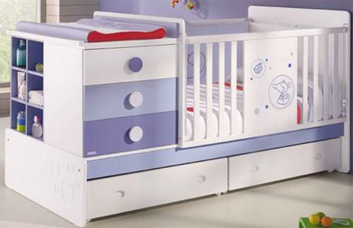 Παιδικό κρεβάτι μετασχηματιστή με συρταριέρα και αλλαξιέρα με παραδείγματα φωτογραφιών