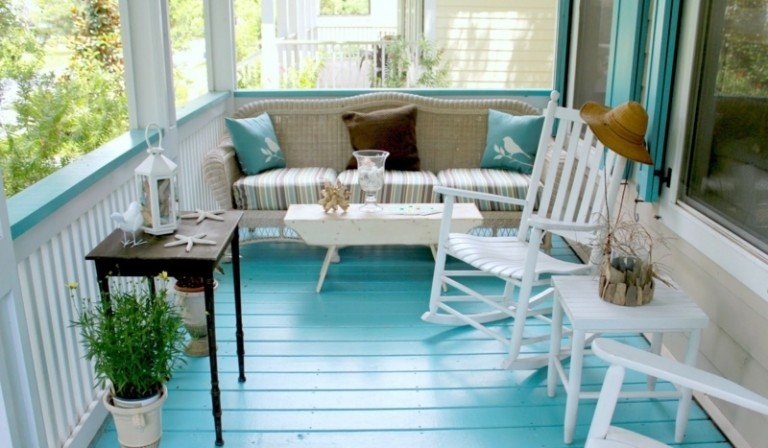 overdækket træ veranda strand stil hav tema lyseblå hvide søstjerner