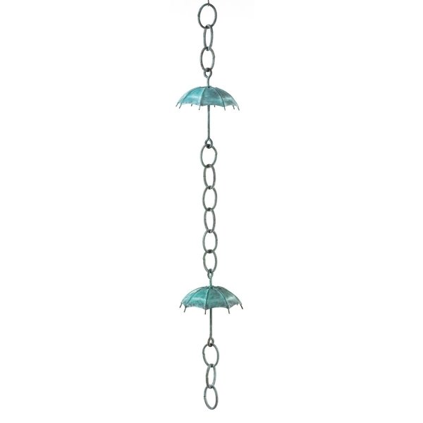 Blå paraplydekoration i haven med regnkædedesign