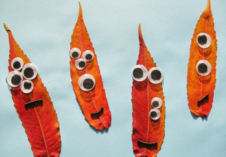 DIY monstre og væsner til børn fra blade og googly øjne