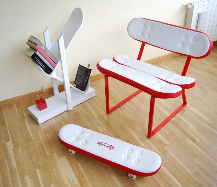 DIY møbler skateboard reolsystem lænestol skammel