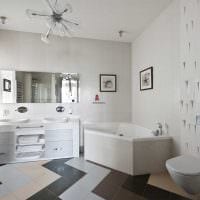 die Idee der ungewöhnlichen Gestaltung eines weißen Badezimmerbildes