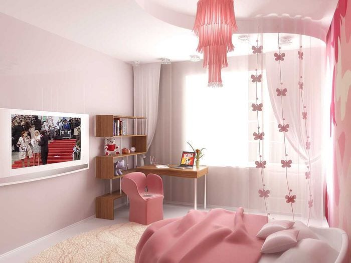 خيار لتصميم غرفة غير عادي لفتاة مساحتها 12 مترًا مربعًا.