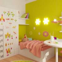 myšlienka neobvyklého dizajnu detskej izby pre dievča s rozlohou 12 m2