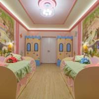 תמונת הרעיון של עיצוב בהיר לחדר ילדים לשתי בנות
