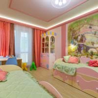 דוגמה לחלל פנים יוצא דופן של חדר ילדים לשתי בנות