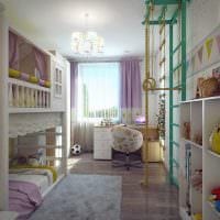 תמונת הרעיון של עיצוב יוצא דופן של חדר ילדים לשתי בנות