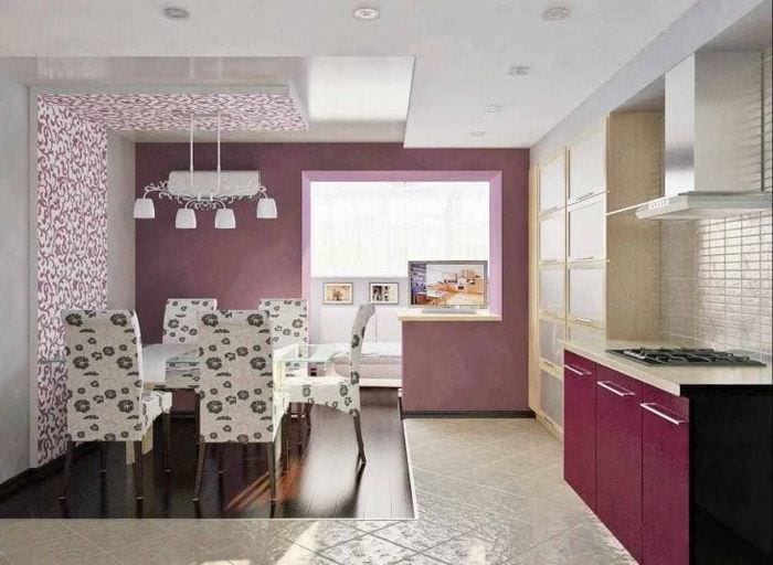 neobvyklý dizajn kuchyne vo fialovom odtieni