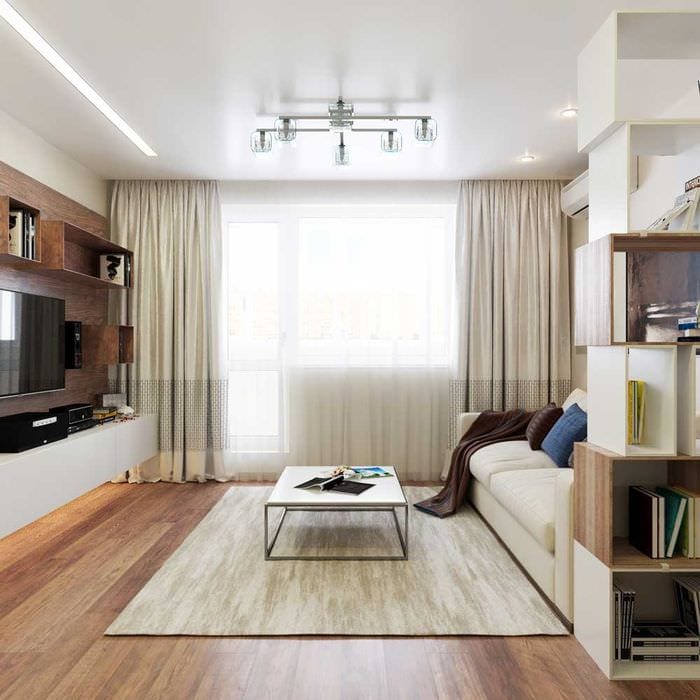 خيار لتصميم غير عادي لغرفة المعيشة بمساحة 16 مترًا مربعًا