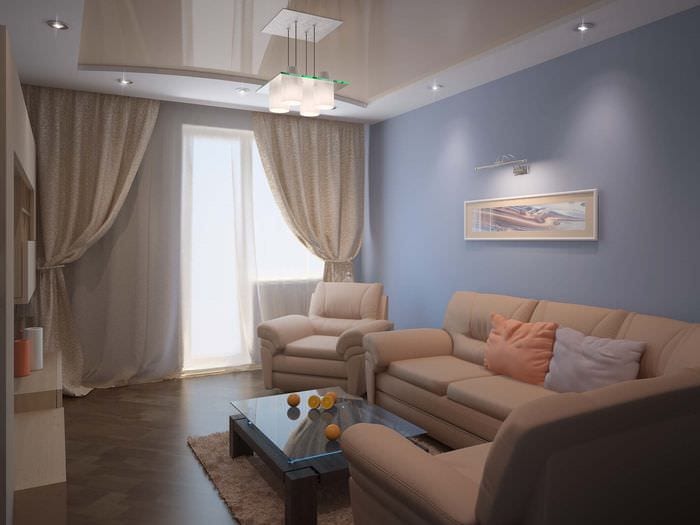 مثال على الطراز الجميل لغرفة المعيشة التي تبلغ مساحتها 16 مترًا مربعًا.