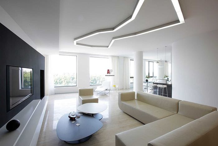a nappali szokatlan belsejének változata a minimalizmus stílusában