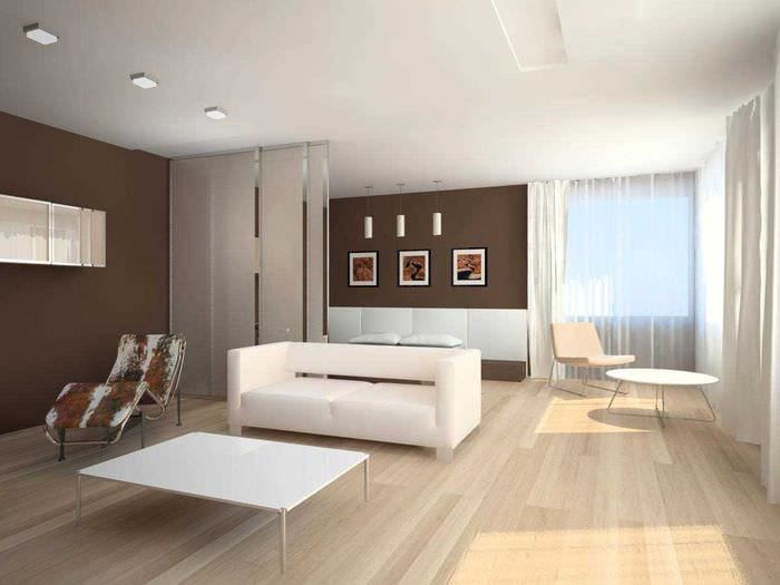 példa a világos nappali kialakítására a minimalizmus stílusában