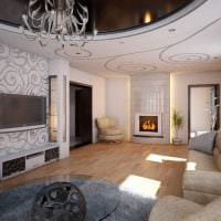 مثال على ديكور غرفة المعيشة الجميلة مع صورة الموقد
