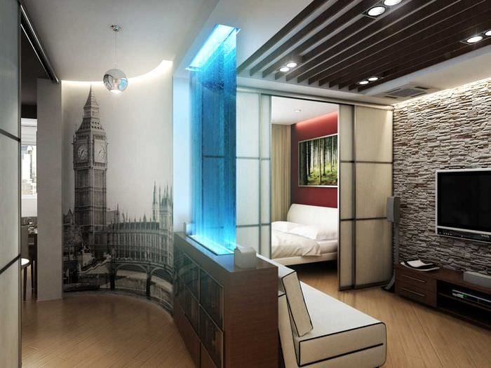 ideea unui decor luminos pentru un dormitor dintr-un living de 20 mp