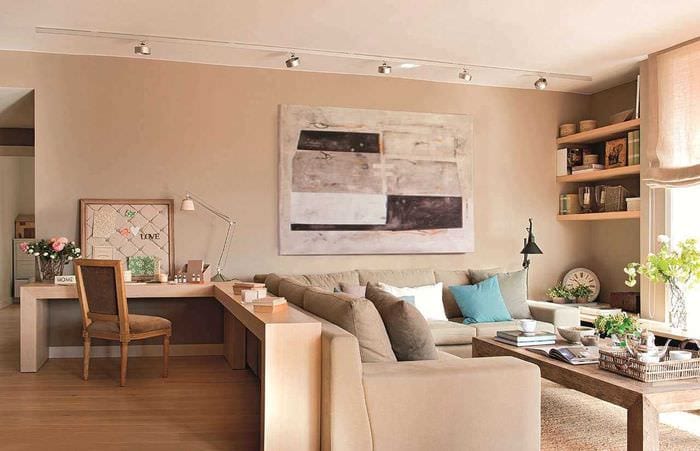 představa o krásném stylu obývacího pokoje ložnice 20 m2