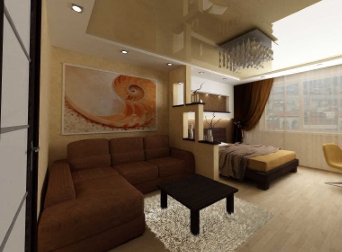 varianta neobvyklého designu ložnice obývacího pokoje 20 m2